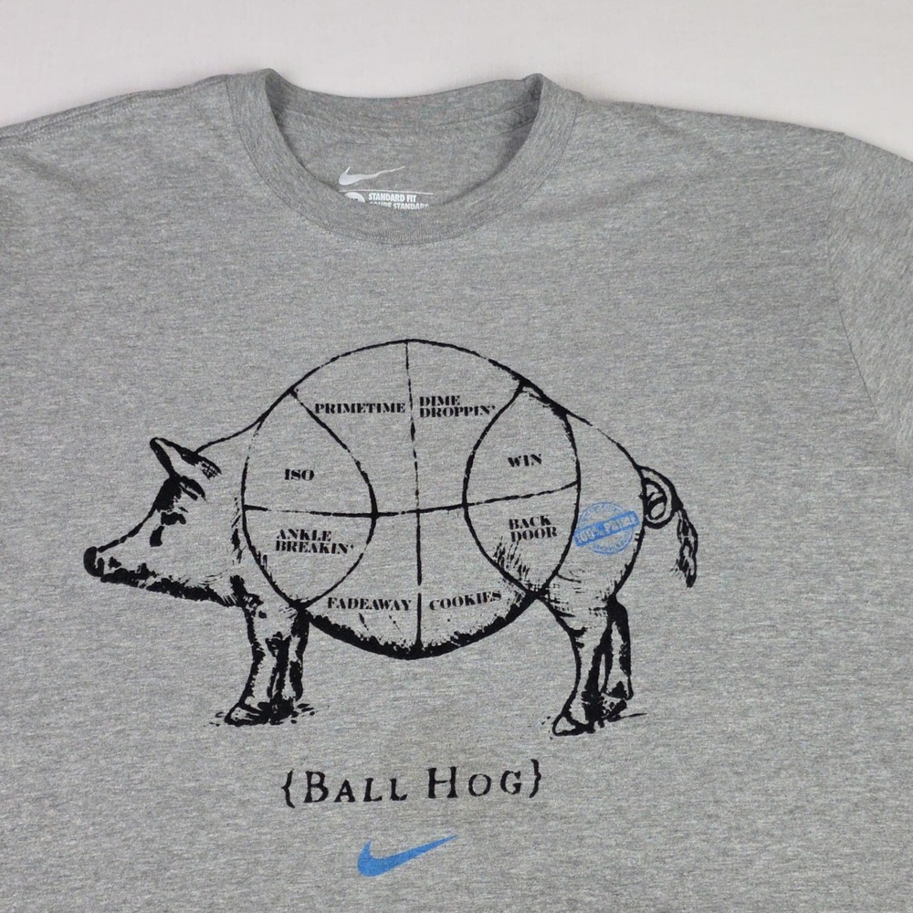 Nike Standard Fit Ball Hog Graphic T-Shirt Mens XL Gray Basketball Pig Cotton